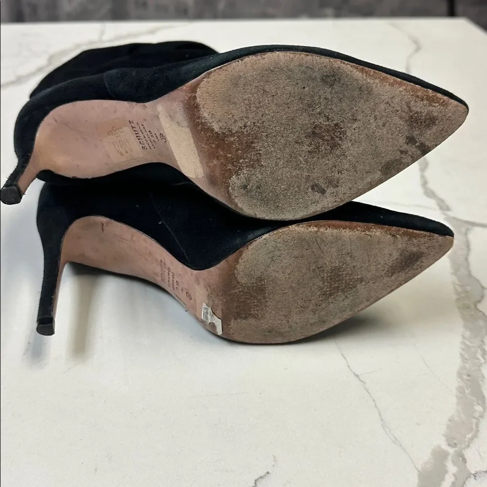 Schutz Ashlee Suede Slouch Mid-Calf Booties Stiletto Heel Boots Black 7.5 - Picture 9 of 10